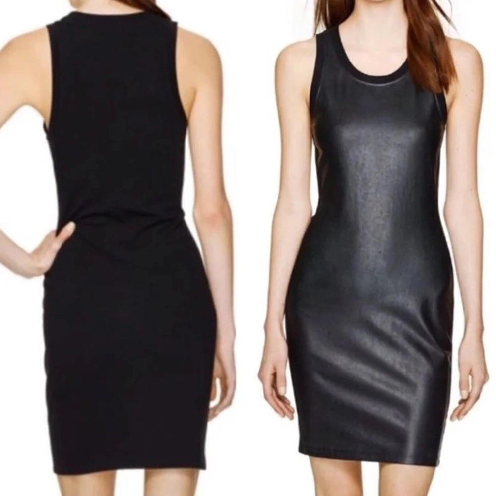 Aritzia Wilfred Free Black Sleeveless Bodycon Faux Leather Dress Size XSmall - Picture 1 of 7